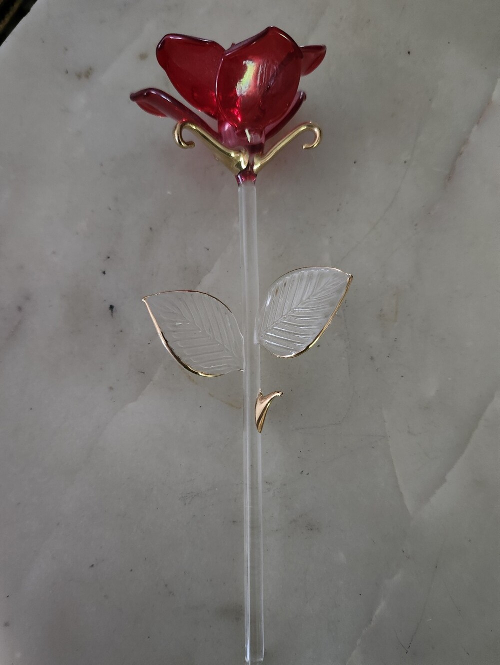 Glass Baron Red Glass Rose Stem with 22k Gold Trim